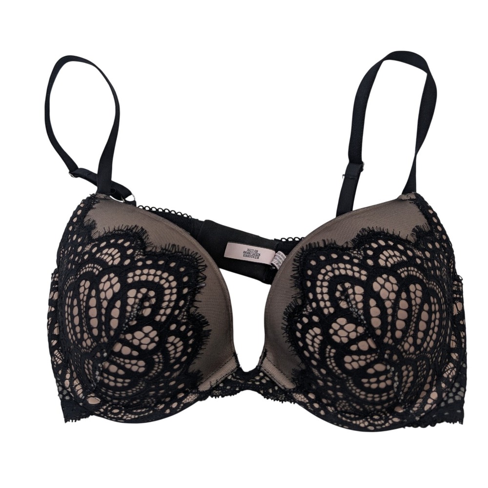 Victoria's Secret Women Dream Angels Push-Up Bra 34D Black Nude Lace